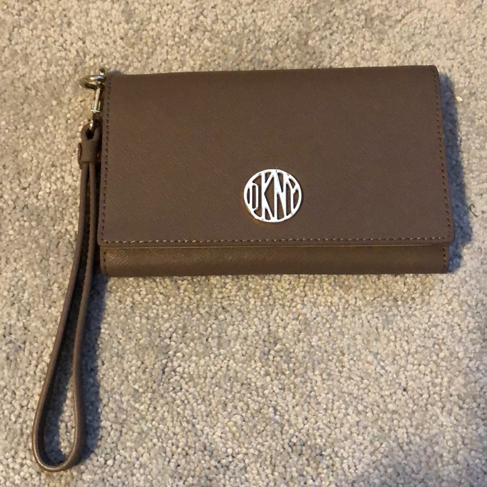 Brown DKNY wristlet